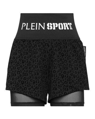 Double-layered jogging shorts Leopard