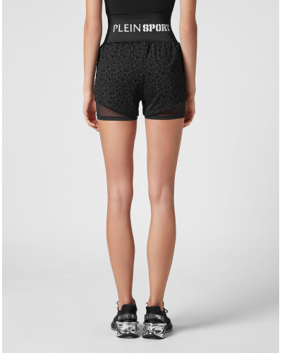 Double-layered jogging shorts Leopard