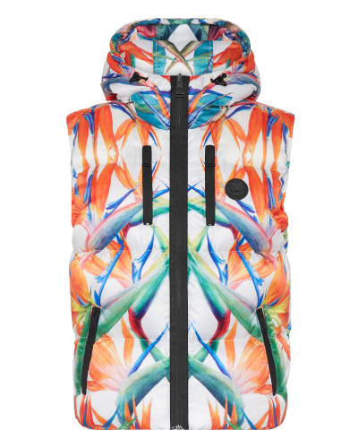 Nylon Puffer Gilet Flowers